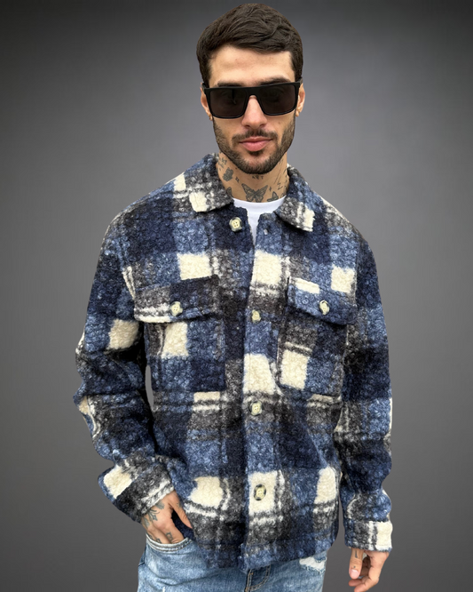 Sobrecamisa de Bouclé Loose Fit - Blue