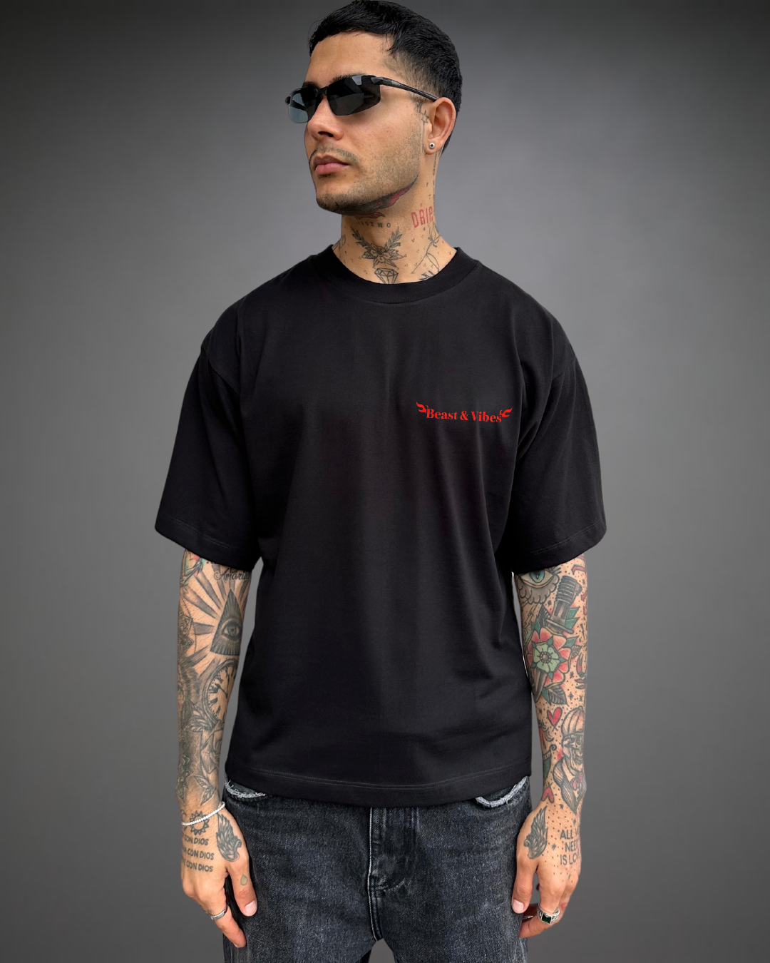 Polo Hombre Boxy Fit Skull on Fire - Negro