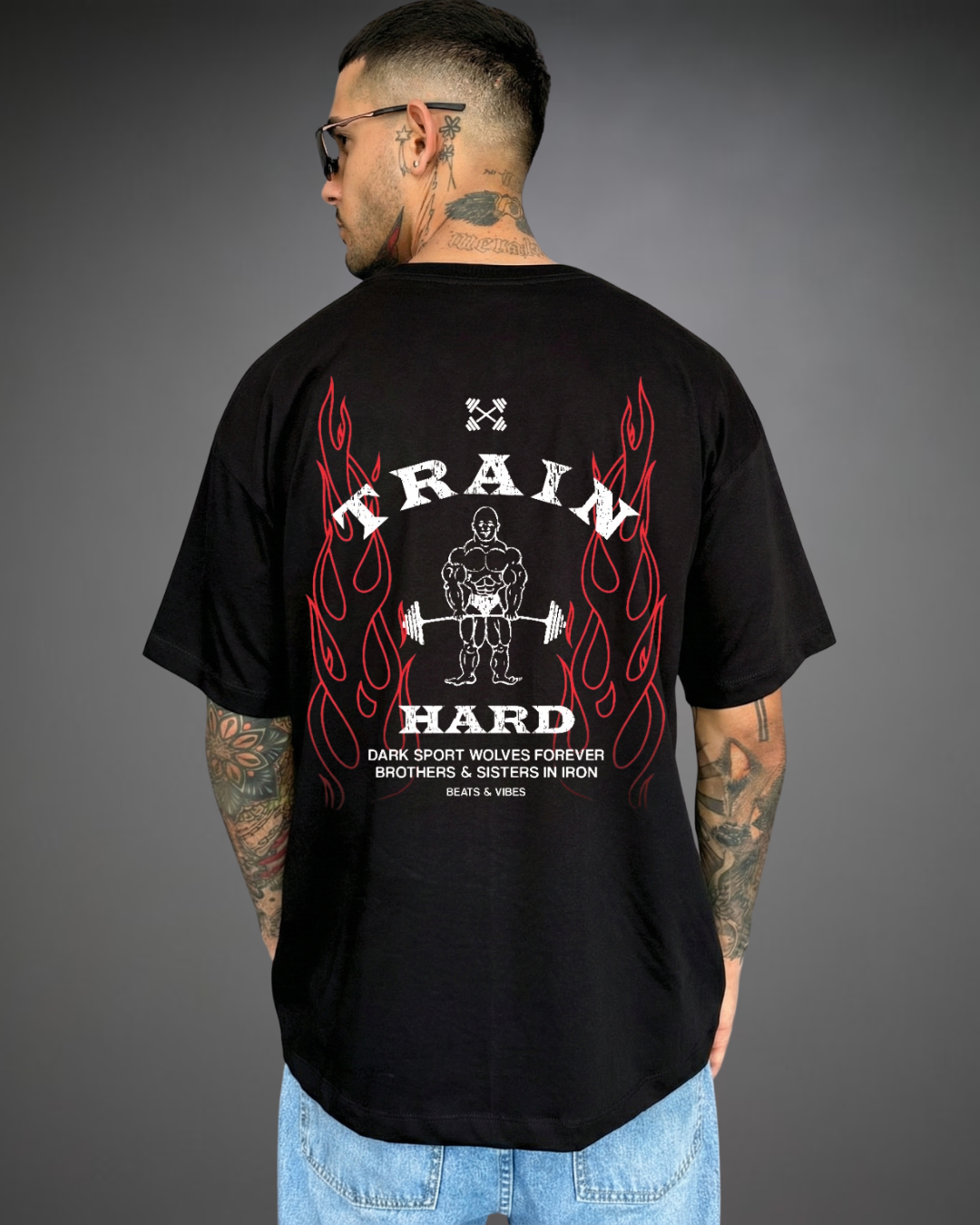 Polo Hombre Oversize Train Hard - Negro