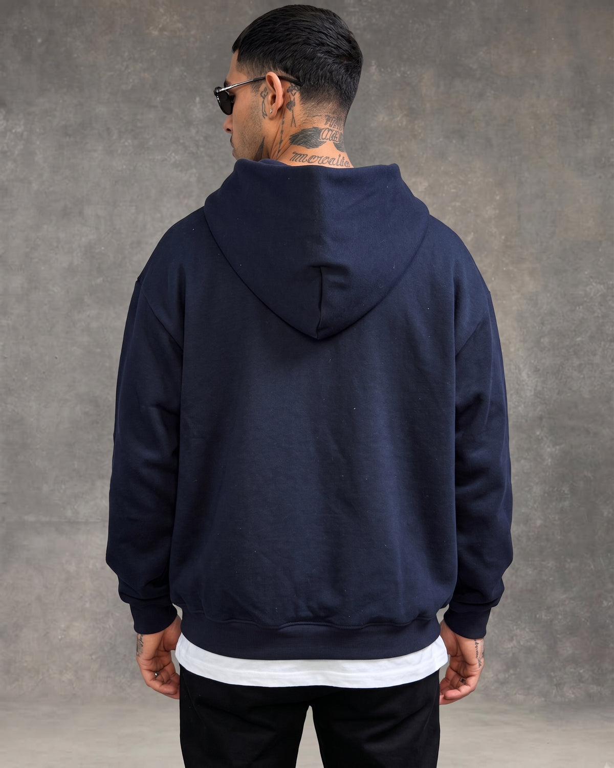 Hoodie Jacket Doble Cierre Oversize Hombre  - Azul Noche