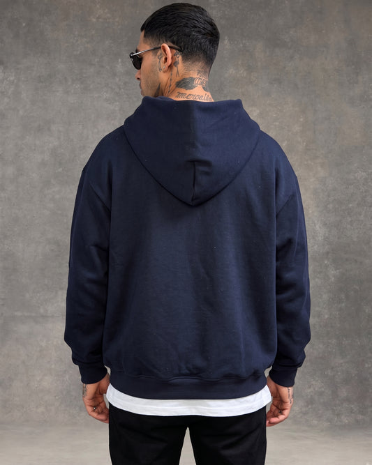 Hoodie Jacket Doble Cierre Oversize Hombre  - Azul Noche