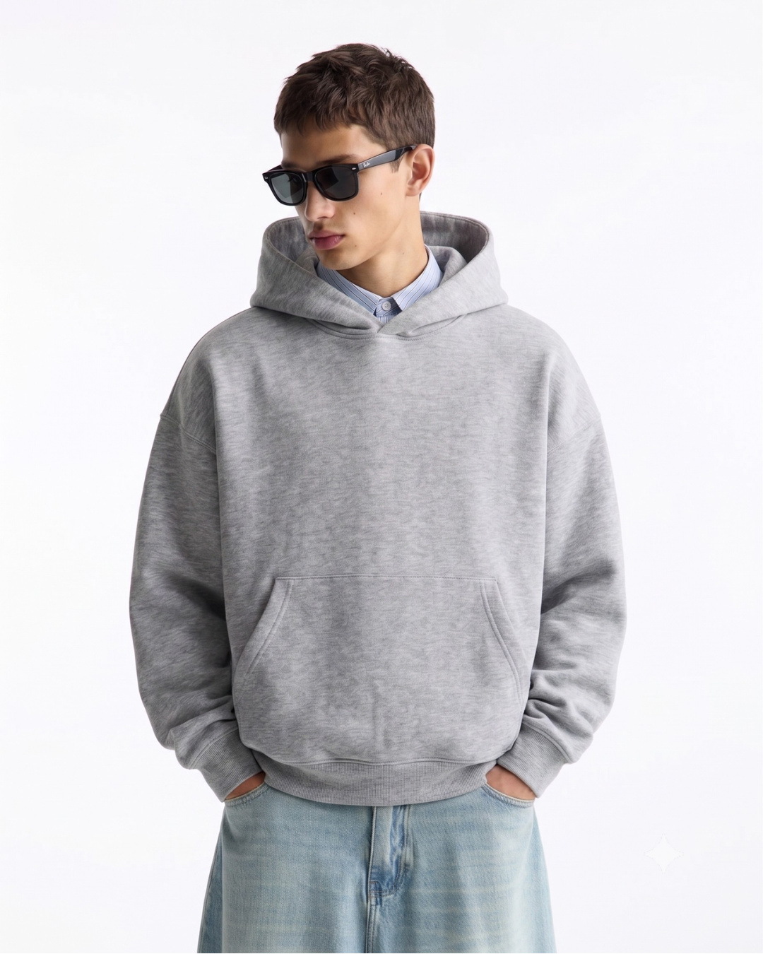 Hoodie Oversize Hombre Sin Estampado - Gris