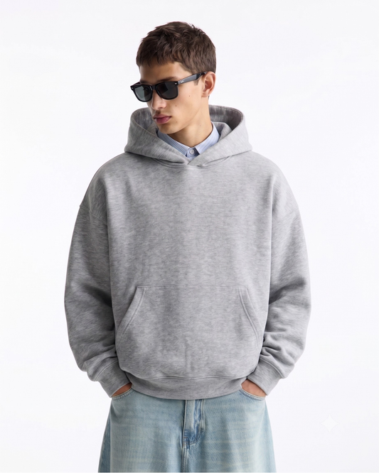 Hoodie Oversize Hombre Sin Estampado - Gris