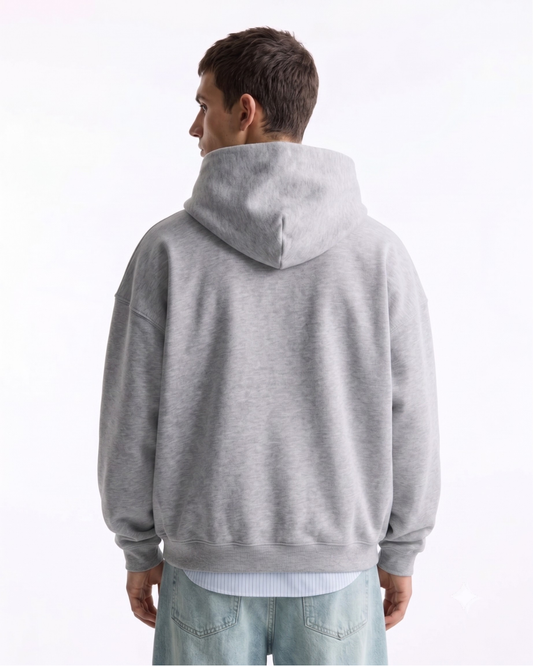Hoodie Oversize Hombre Sin Estampado - Gris