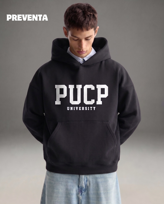 Hoodie Oversize Hombre PUCP University - Negro
