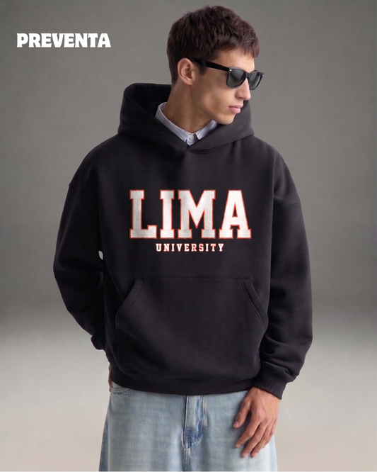 Hoodie Oversize Hombre Lima University - Negro