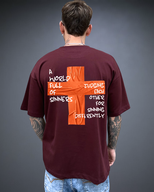 Polo Hombre Oversize Not Sinners - Borgoña
