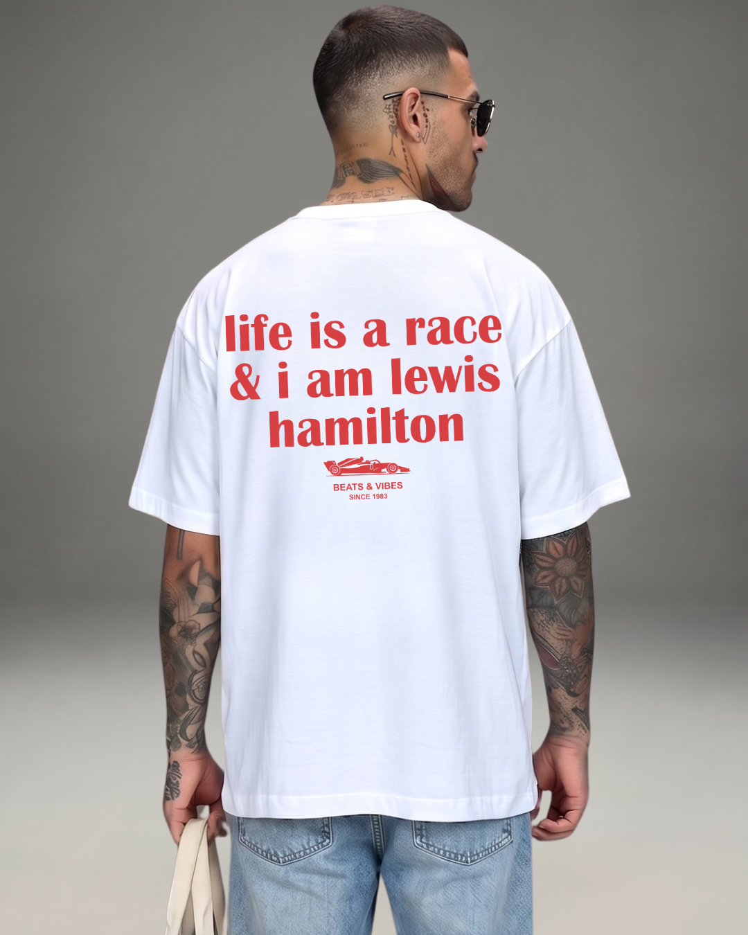 Polo Hombre Oversize Life is a Race - Blanco