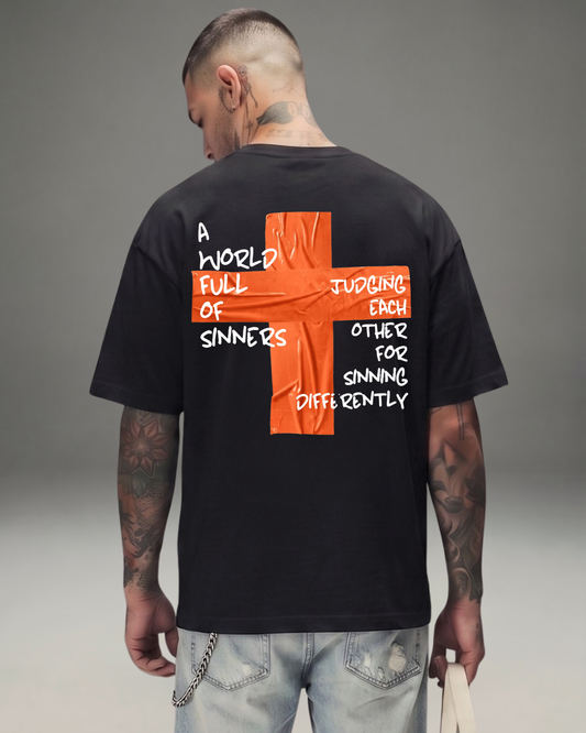 Polo Hombre Oversize Not Sinners - Negro