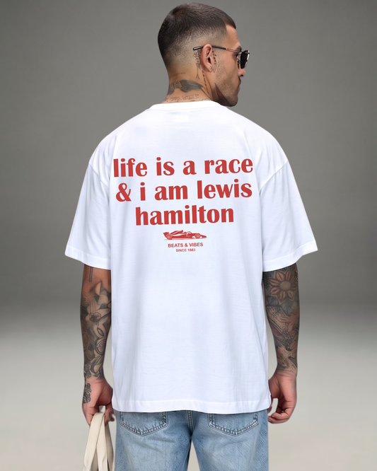 Polo Hombre Oversize Life is a Race - Blanco