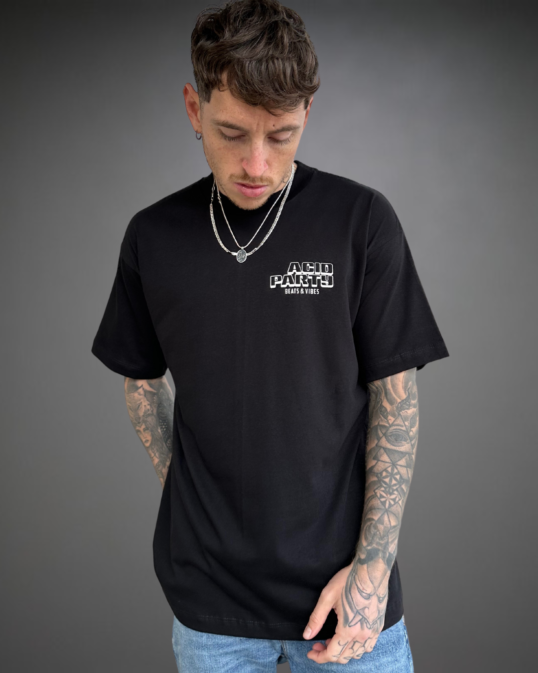 Polo Hombre Oversize Acid Party - Negro