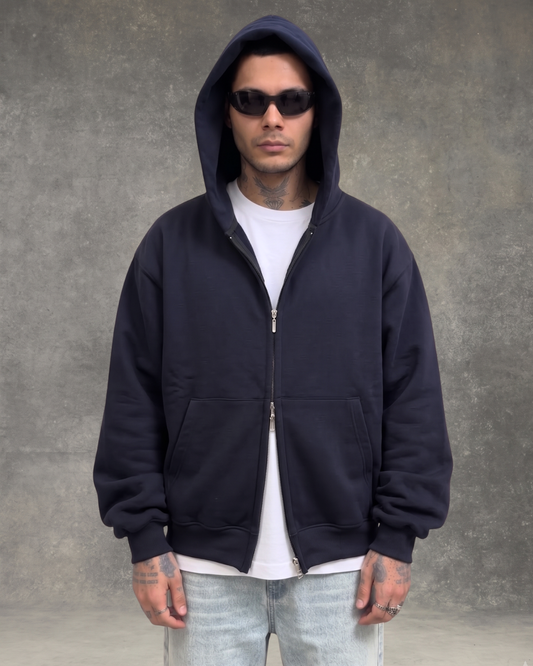 Hoodie Jacket Doble Cierre Oversize Hombre  - Azul Noche