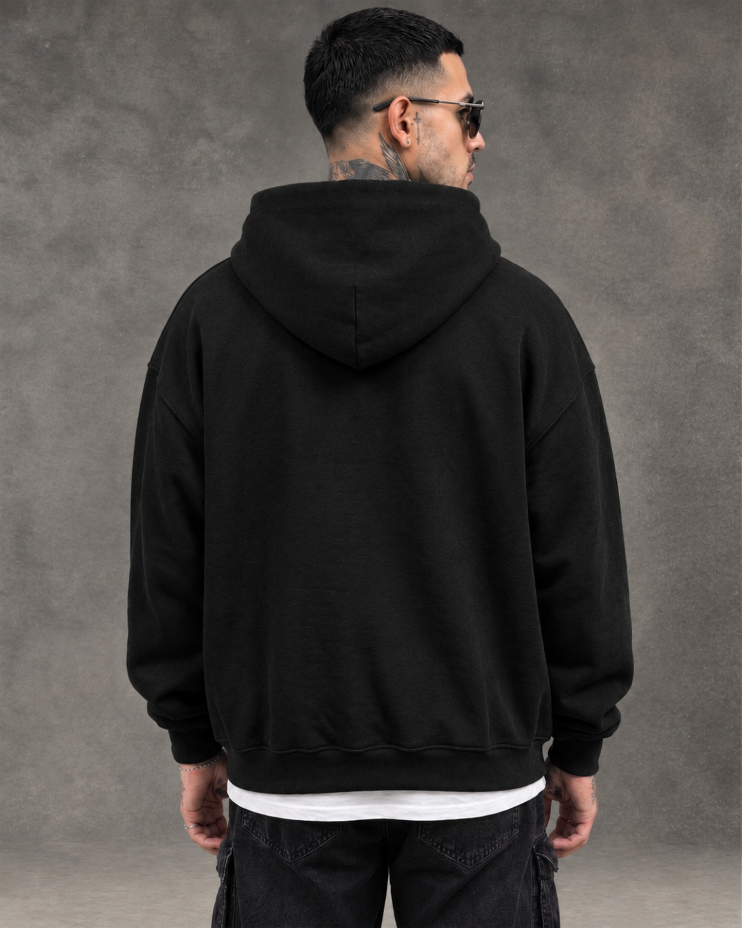 Hoodie Jacket Doble Cierre Oversize Hombre - Negro