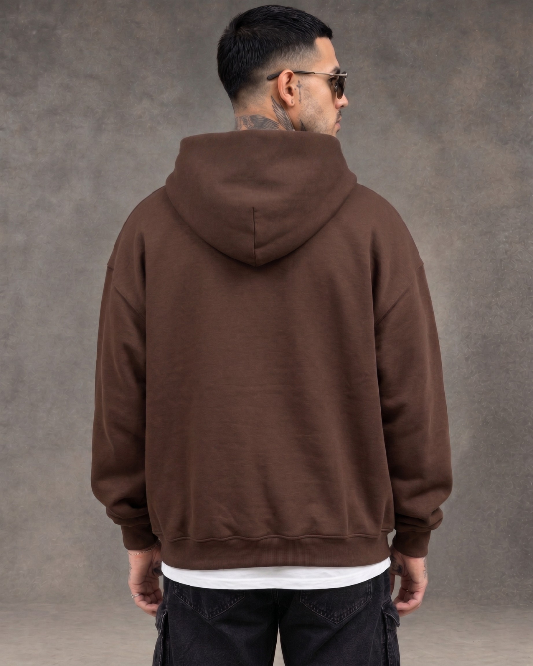 Hoodie Jacket Doble Cierre Oversize Hombre  - Marrón