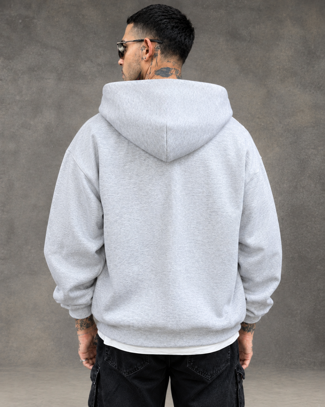 Hoodie Jacket Doble Cierre Oversize Hombre  - Gris