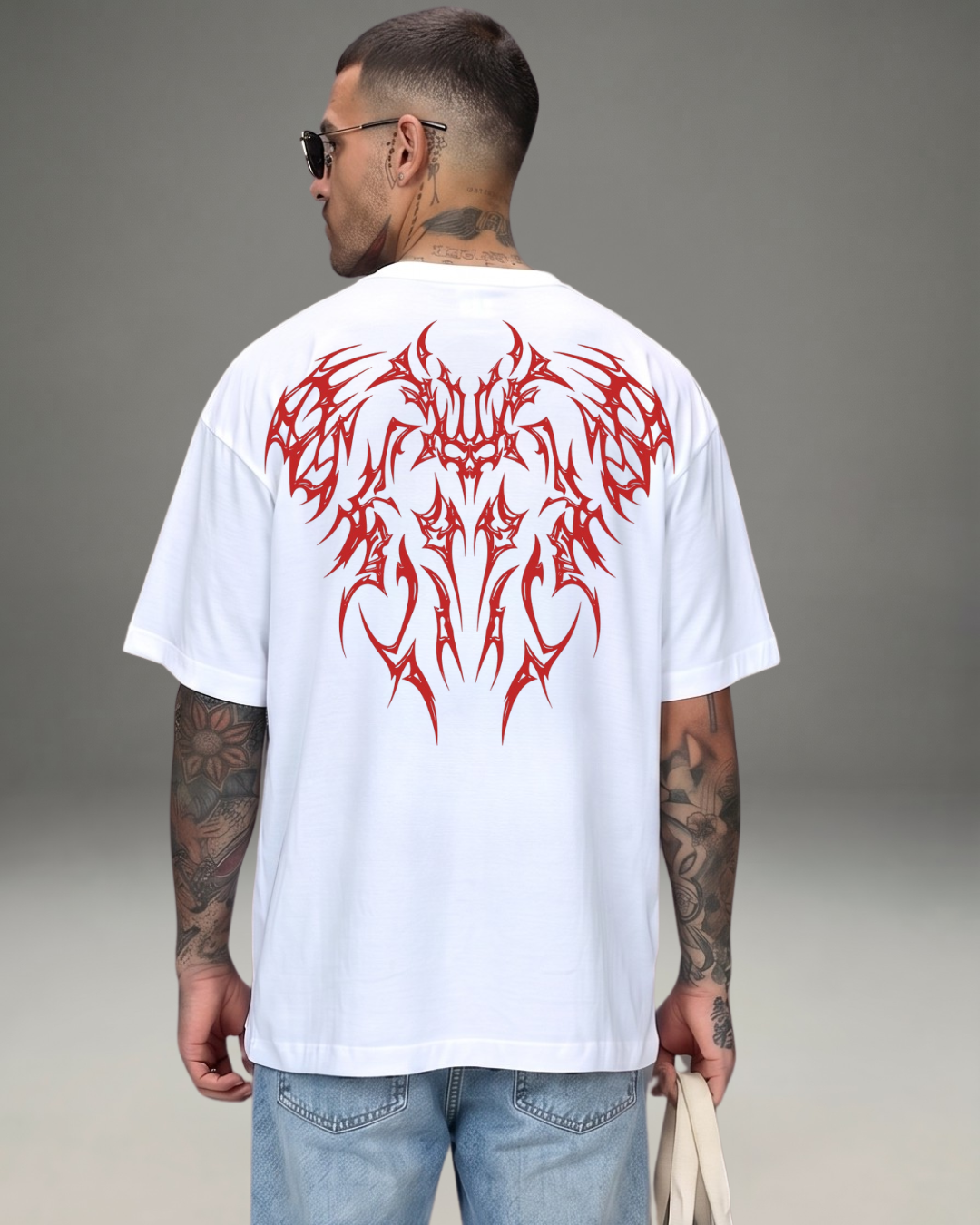 Polo Hombre Oversize Dark Red Tribe - Blanco