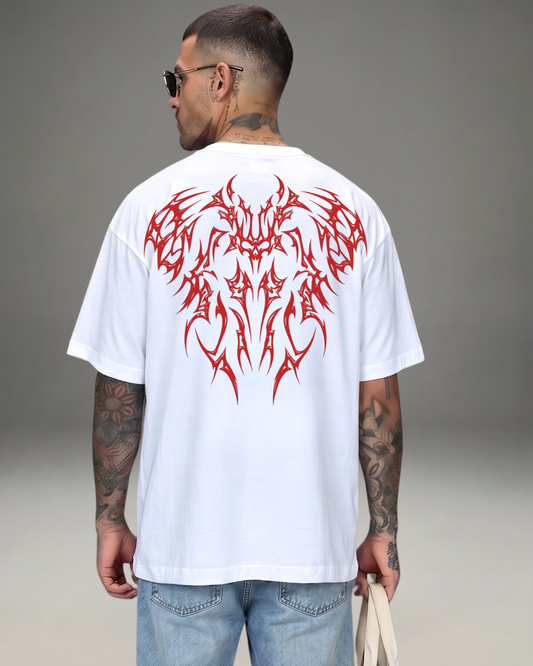 Polo Hombre Oversize Dark Red Tribe - Blanco