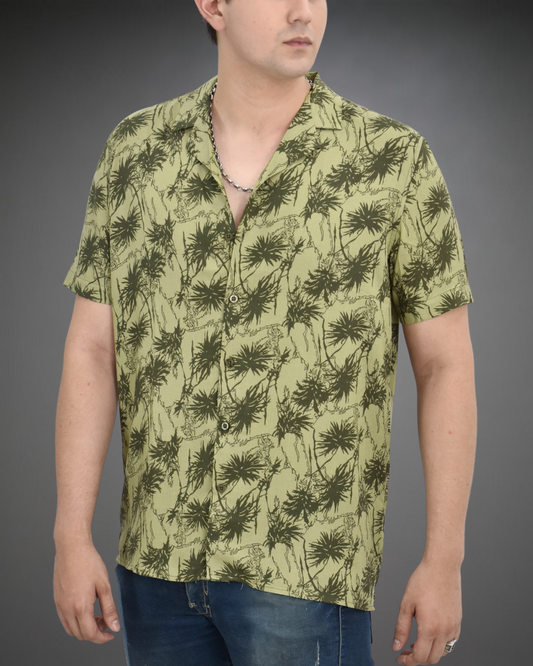Camisa Hombre Relaxed Green Palms - Verde