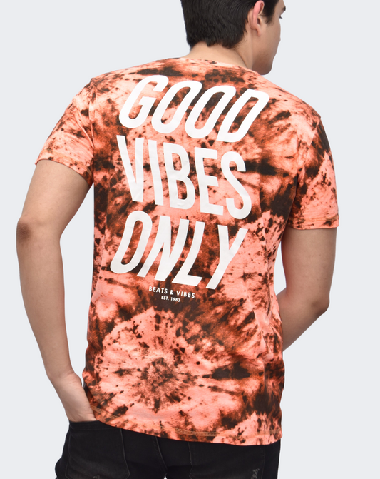 S / Polo Hombre Tie Dye Effect Good Vibes - Naranja