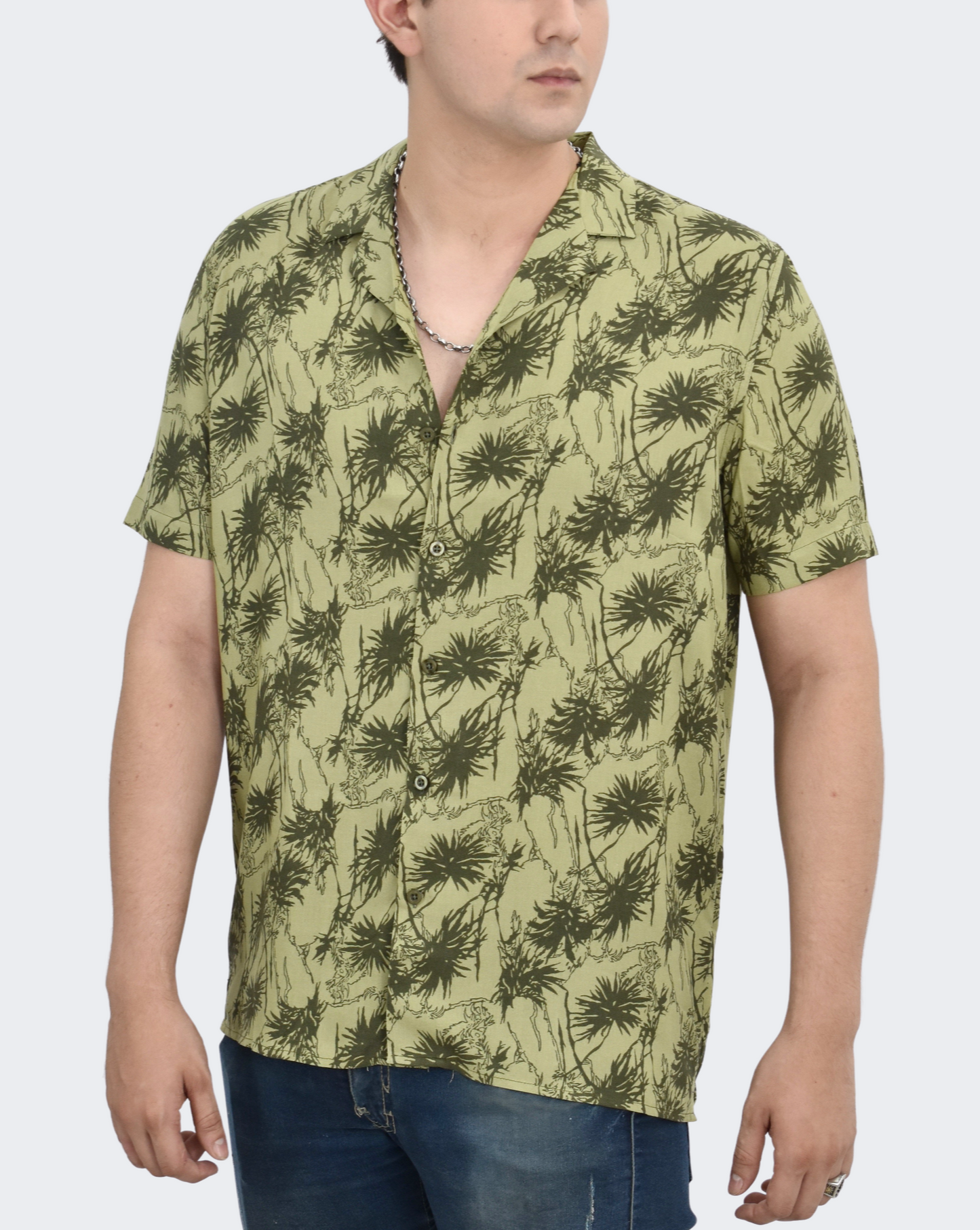 Camisa Hombre Relaxed Green Palms - Verde