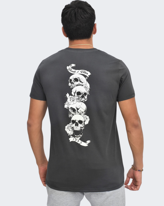 Polo Hombre Vertical Skulls - Plomo